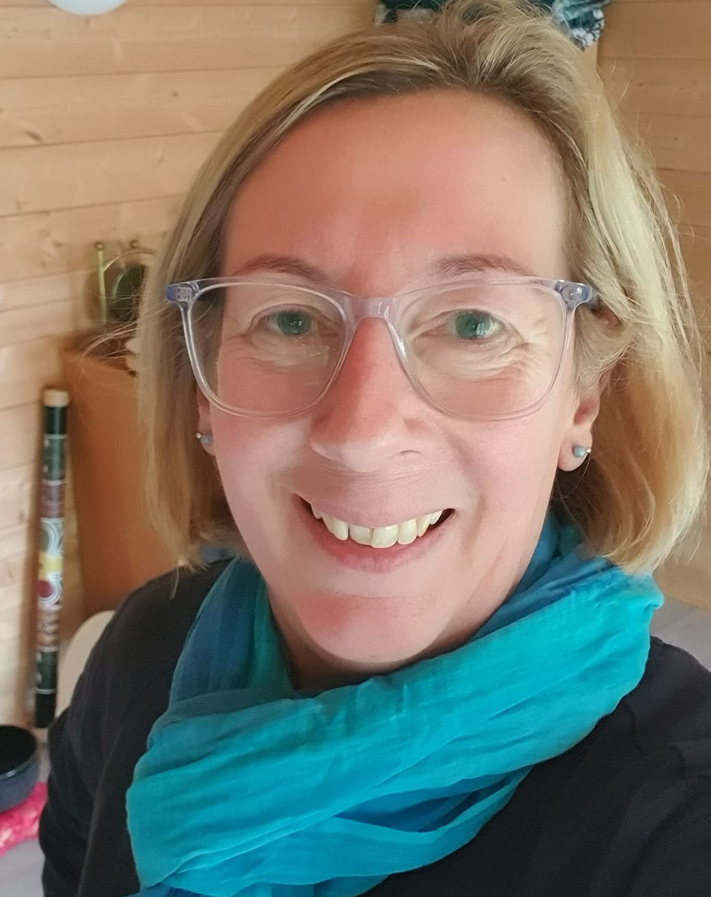Selfie of natural smiling woman
